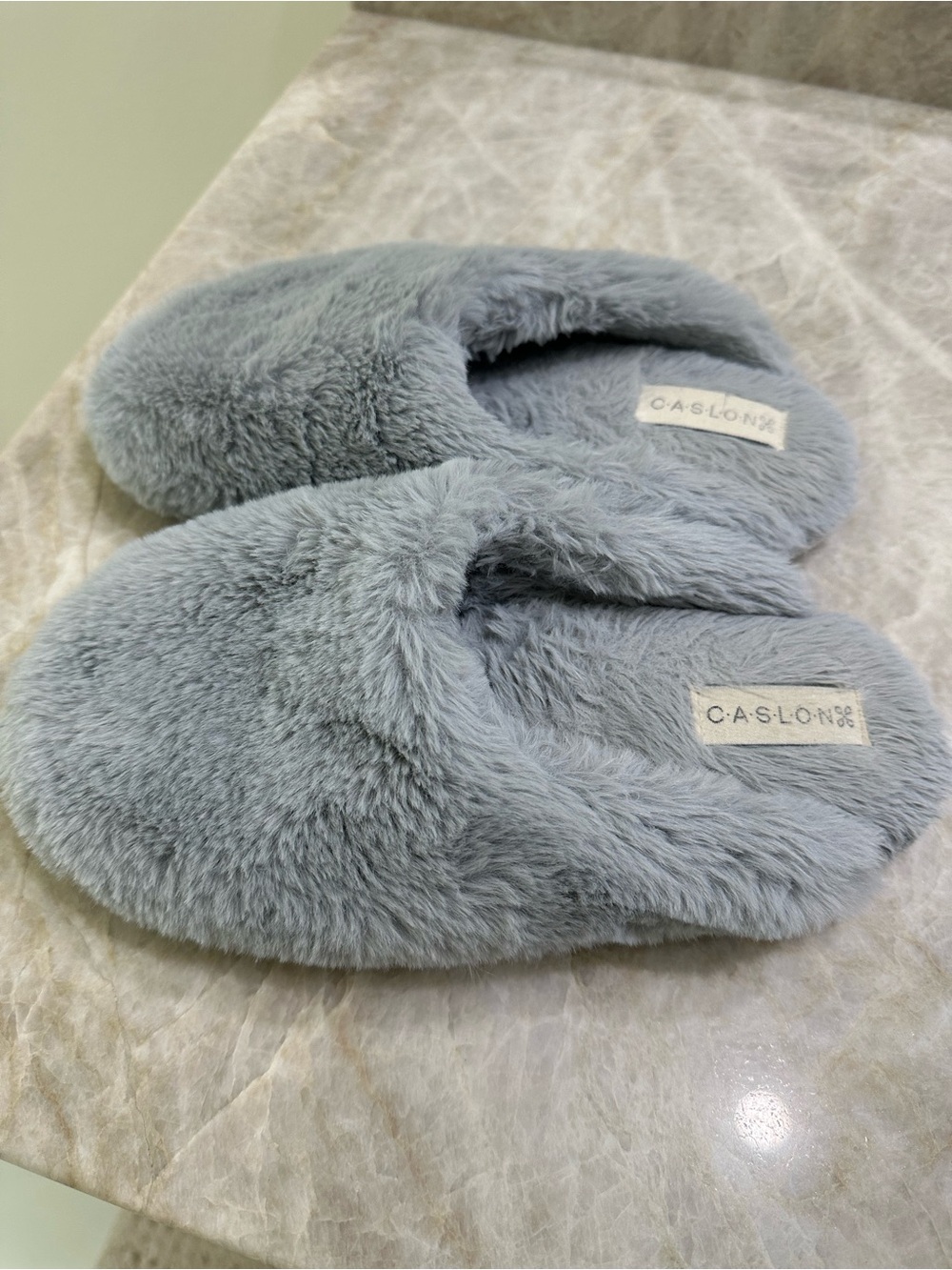 Caslon Plush Fuzzy Slip-On Slippers in Light Blue
